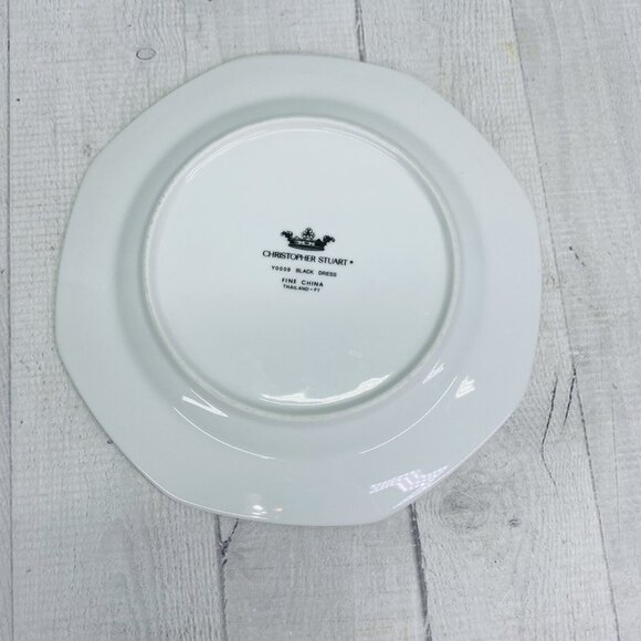 Christopher Stuart BLACK DRESS China Octagonal Gold  Salad Plate & Saucer Set 2 - Picture 3 of 11